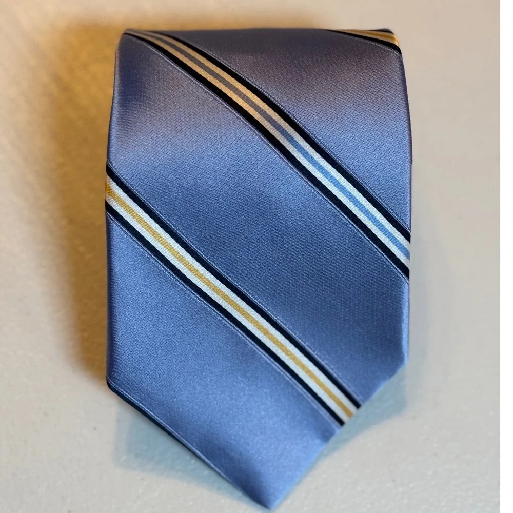 Tommy Hilfiger Men's Silk Stripe Necktie Blue Yellow White Black‎ Formal Note!